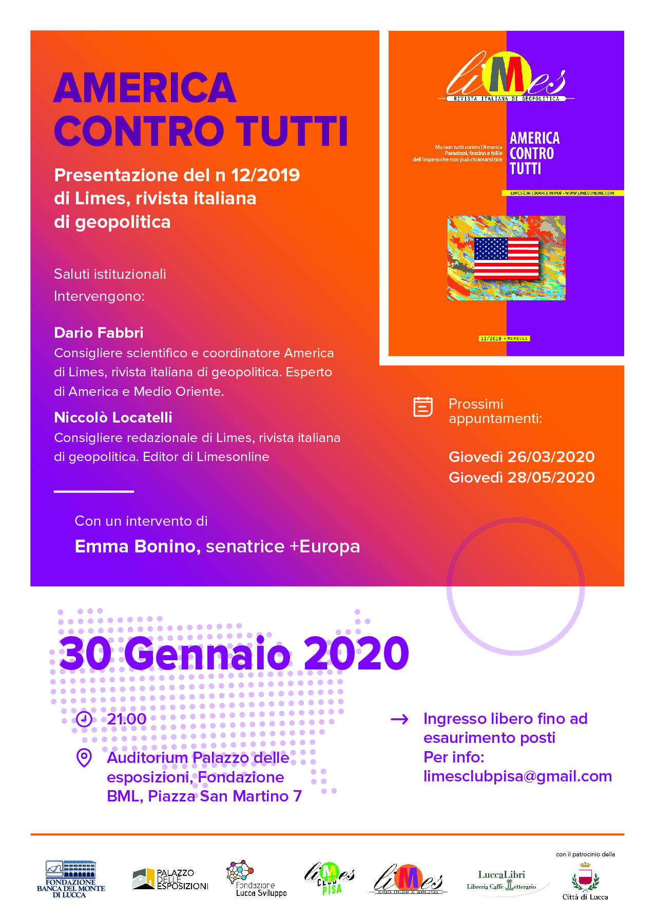America contro tutti. Giovedì 30 gennaio il primo appuntamento del 2020 con Limes – Rivista italiana di geopolitica