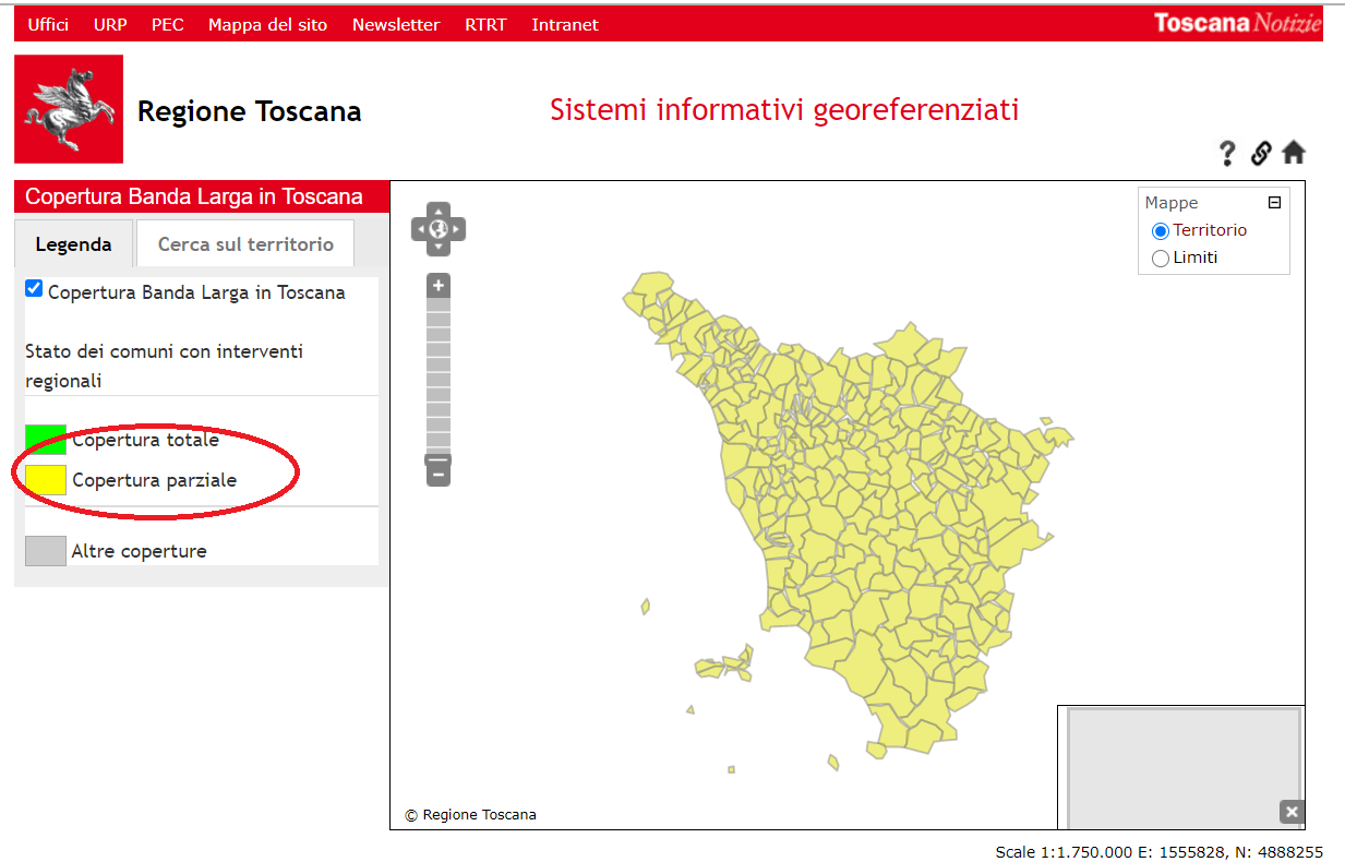 Portiamo la fibra in tutta la Toscana. Secondo le mappe della Regione banda larga per pochi su tutto il territorio