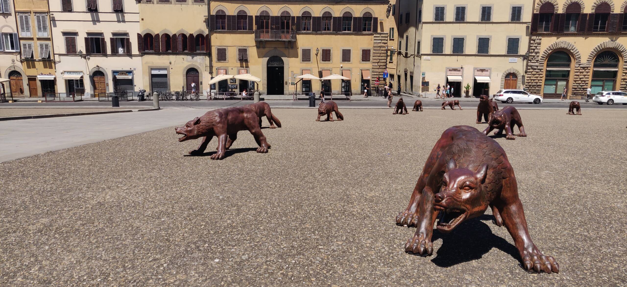 I lupi del maestro cinese Liu Ruowang da oggi esposti sull’arido spazio davanti a Palazzo Pitti e non solo.