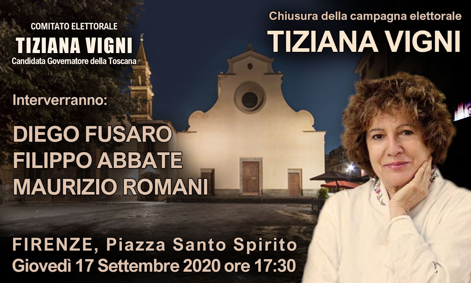 Firenze: per Tiziana Vigni domani in piazza con Abbate, Fusaro e Romani