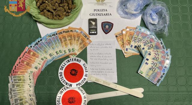 Arrestato dalla Polizia di Stato: deteneva cocaina e hashish, sequestrati 1100 euro in  contanti