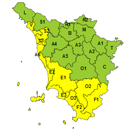 Pioggia e temporali, codice giallo su tutta la costa, arcipelago e aree interne grossetano