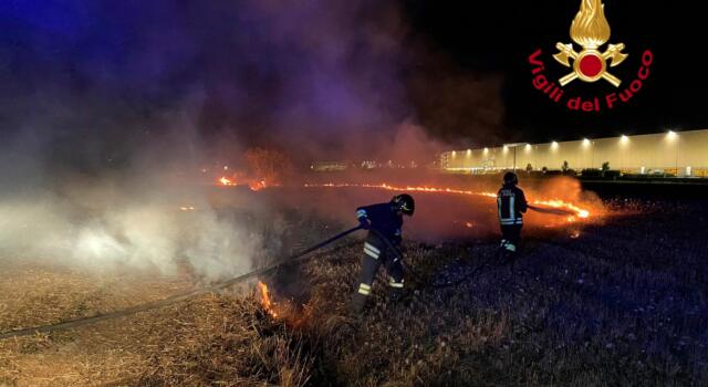 In fiamme baracche e terreni, intervengono i vigili del fuoco